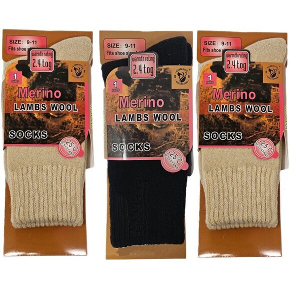 3 Pairs Women's Winter Socks Merino Lamb Wool Crew  Warm Boots Sux, 9-11, NEW - Picture 1 of 3